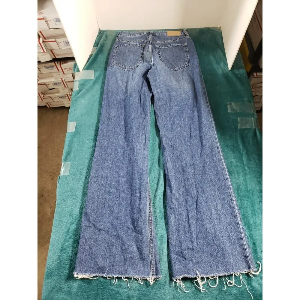 Aeropostale Jeans Size 6 Womens Blue Cotton Pants Fray Hem High Rise Wide Leg - Picture 11 of 13
